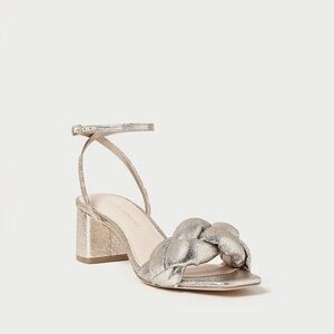 NWB Loeffler Randall Avril Mid Heeled Sandal Braided Vamp in Prosecco Silver 6.5